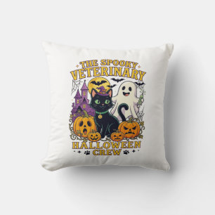 Coussin Équipe vétérinaire effrayante Halloween Chat noir