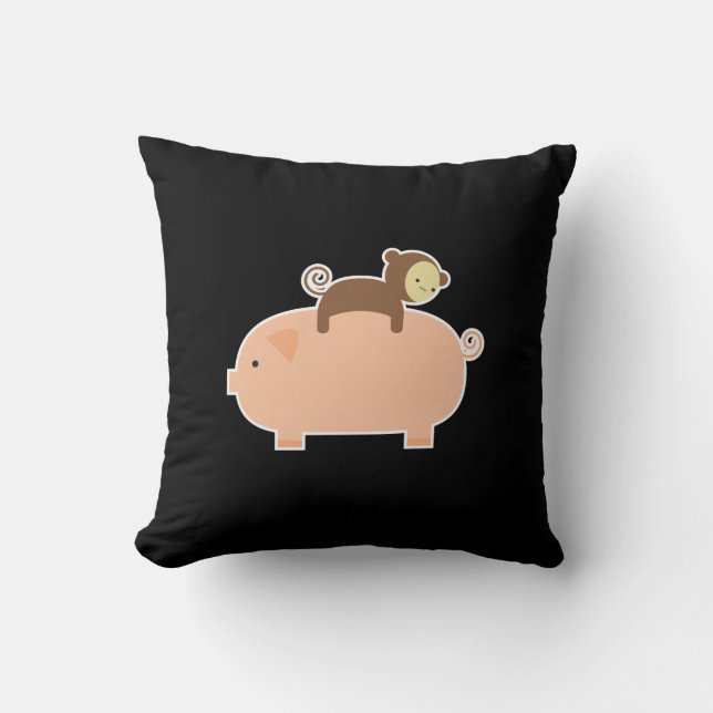 Coussin Équitation de singe de bébé sur un porc (Recto)