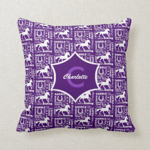 Coussin équitation équine Thème Cute Girly Purple Blanc