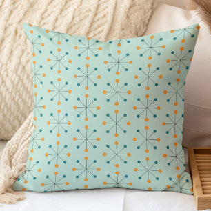 Coussin Ère atomique, motif MCM Aqua, Orange, Turquoise