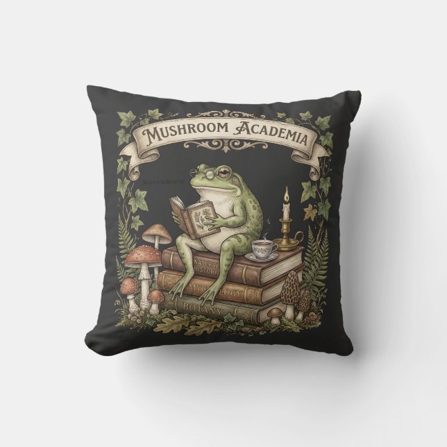 Coussin Érudit Grenouille Lisant des Livres Champignon Aca (Recto)
