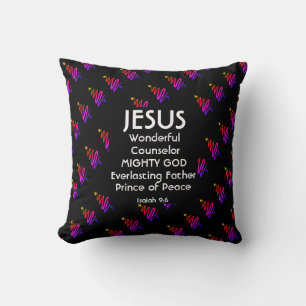Coussin Ésaïe chrétienne NOIR moderne 9:6 JÉSUS