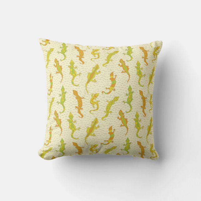 Coussin Escalade de roche Geckos sur jaune - motif sans so (Recto)