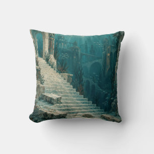 Coussin Escalier sous-marin sarcelle et arches anciennes