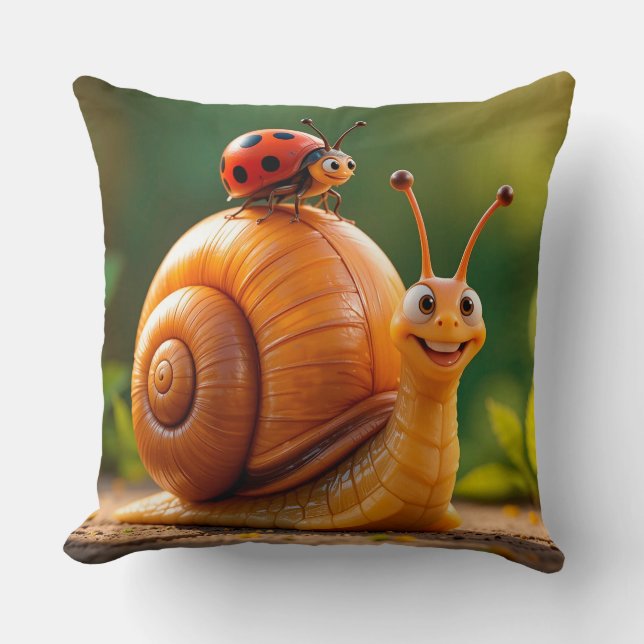 Coussin Escargot de dessin animé heureux hébergeant une co (Recto)