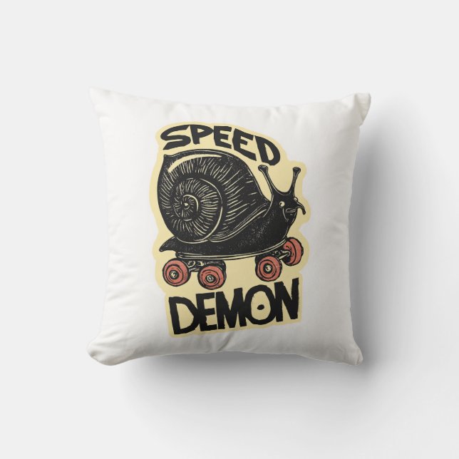 Coussin Escargot Drôle sur Skateboard – Démon de Vitesse (Recto)