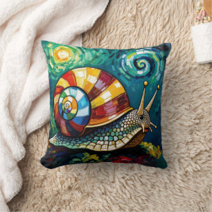 Coussin Escargot fantaisiste aux couleurs vives en empâtem