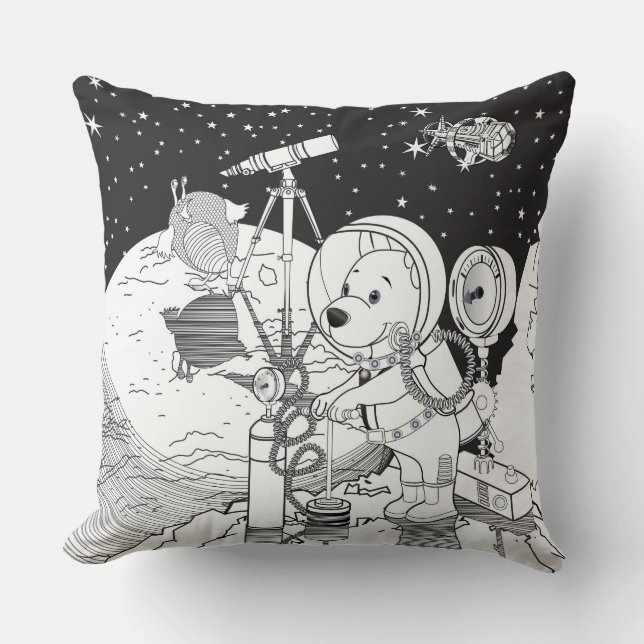 Coussin Espace de coloration avec un chiot astronaute (Recto)