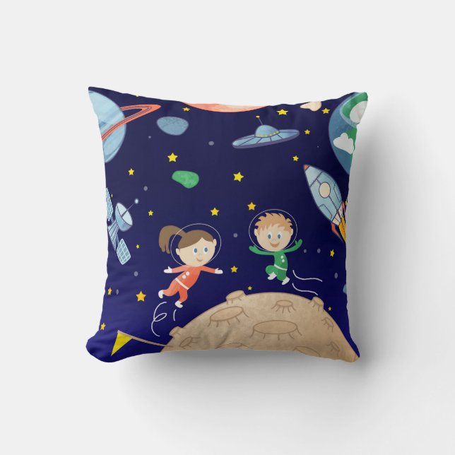 Coussin Espace enfants lune atterrissage spatial satellite (Recto)