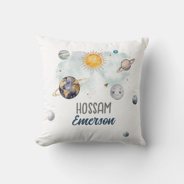 Coussin Espace Extérieur Anniversaire Galaxie Soleil Lune  (Recto)