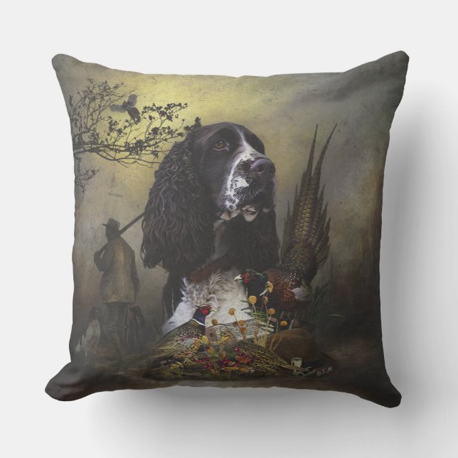 Coussin Espagnol Springer anglais avec faisan (Recto)
