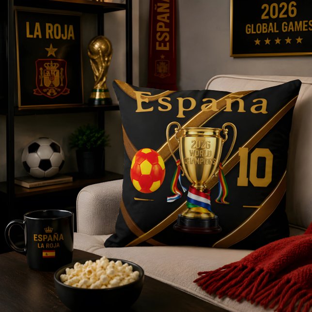 Coussin España 2026 Global Games : Ruban d'Or| Premium 10 (Luxury España throw pillow brings championship style and football spirit to every match day gatherin)