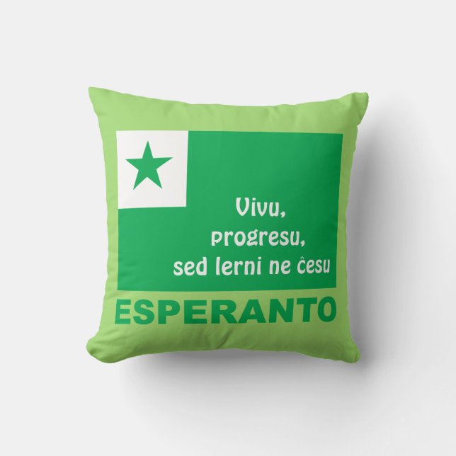 Coussin Espéranto/"Vivu, progresu, ĉesu de Ne de lerni de (Recto)