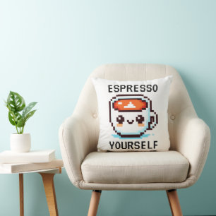 Coussin Espresso Yourself - Drôle Pixel Art Conception Caf