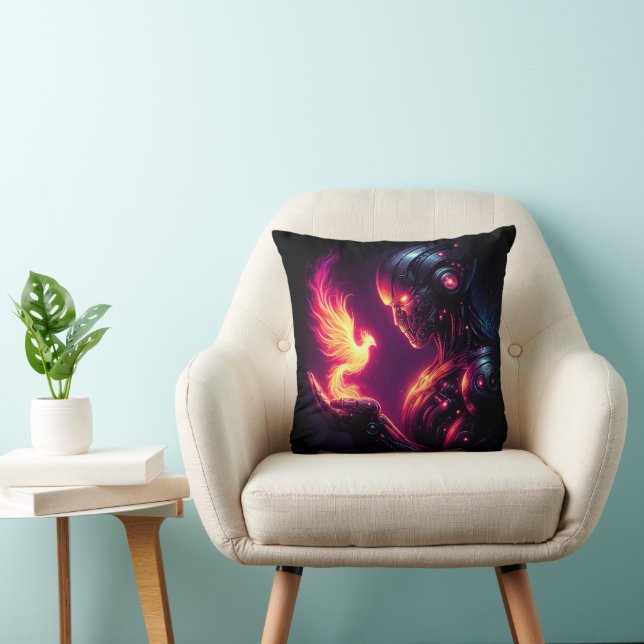 Coussin Esprit de feu de phénix de robot futuriste cyberné (Chaise)