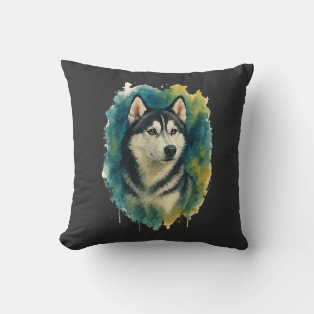 Coussin Esprit Husky Aquarelle Majesté (Recto)