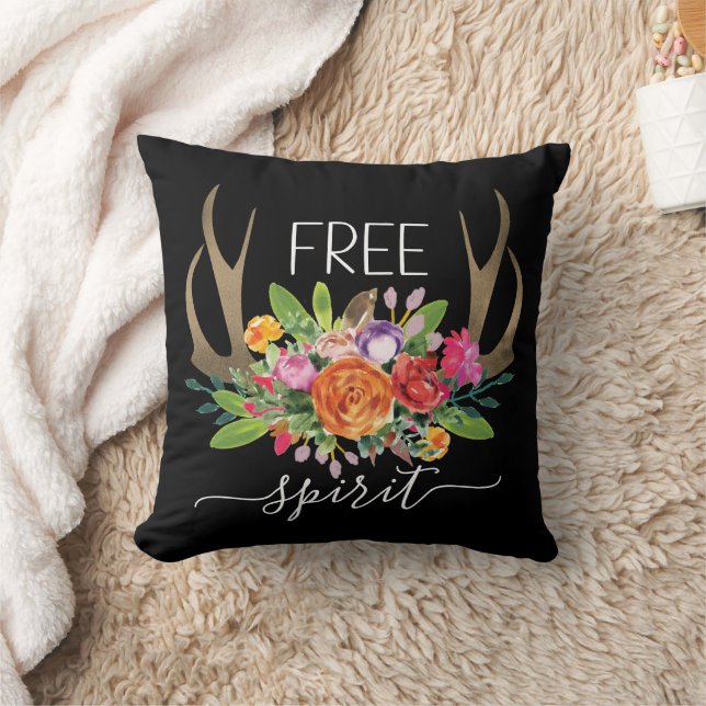 Coussin Esprit Libre Moderne Boho Chic Fleurs Bois de Cerf (Couverture)
