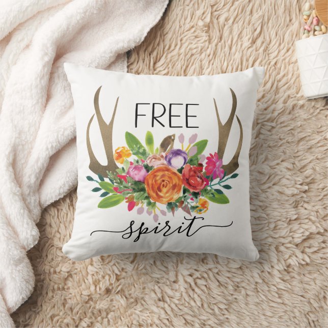 Coussin Esprit Libre Moderne Boho Chic Fleurs Bois de Cerf (Couverture)