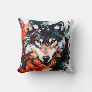 Coussin Esprit Loup Sauvage Abstrait