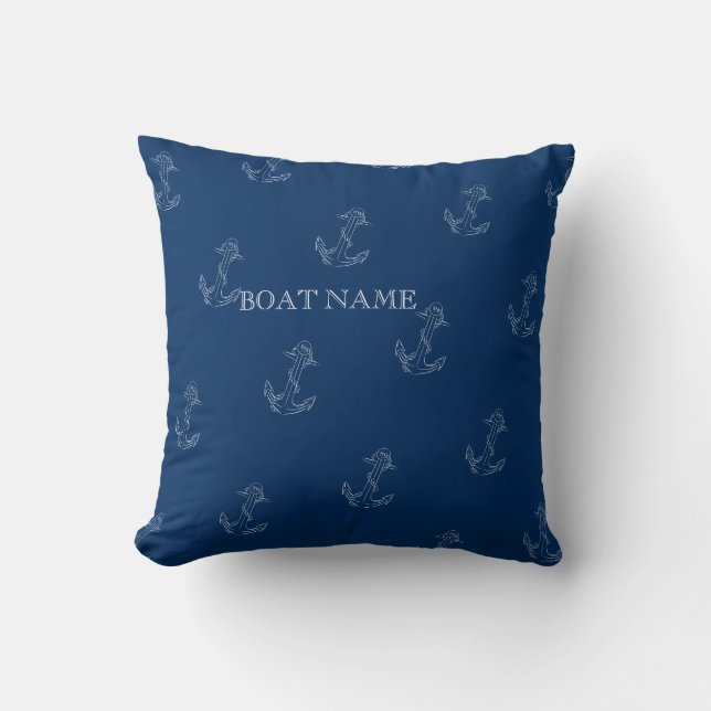 Coussin Esprit Nautique Ancres Bleu de Marine Tropical (Recto)