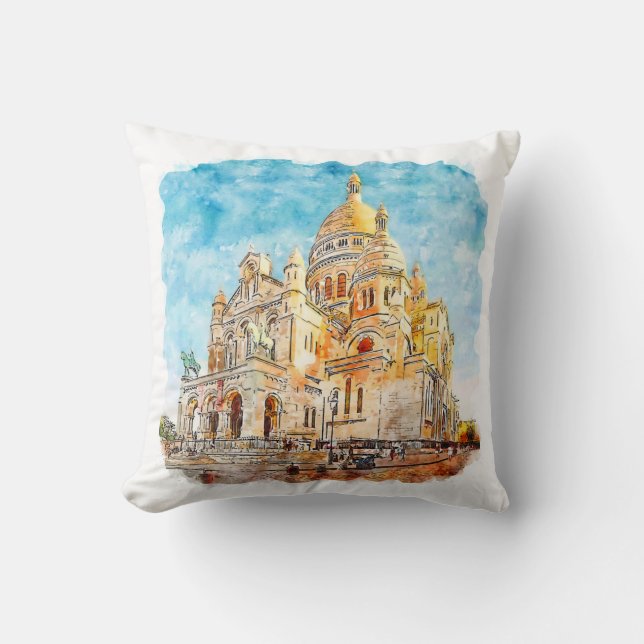 Coussin Esquisse d'aquarelle dessinée à la main de l'archi (Recto)