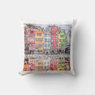 Coussin Esquisse d'aquarelle dessinée à la main par l'Alle