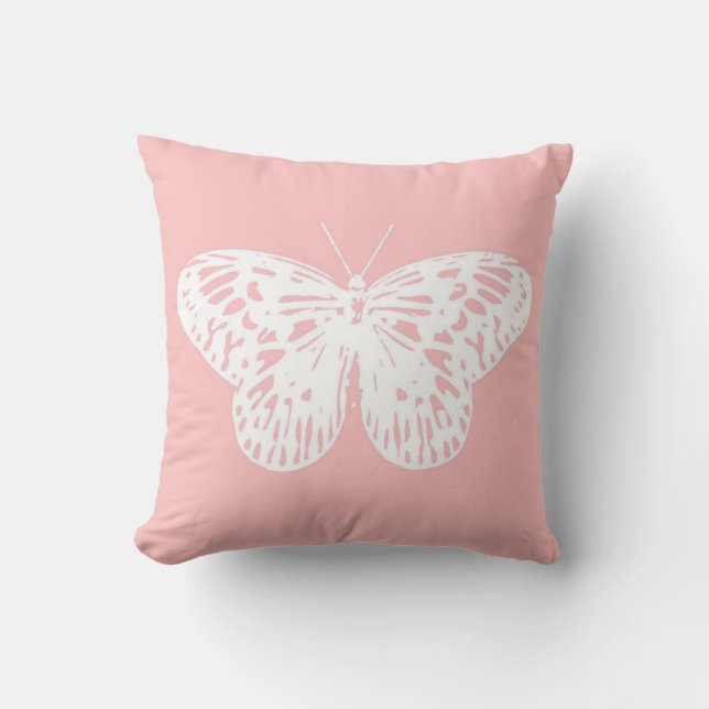 Coussin Esquisse de papillons, rose et blanc (Recto)