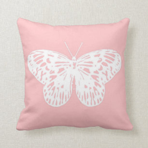 Coussin Esquisse de papillons, rose et blanc