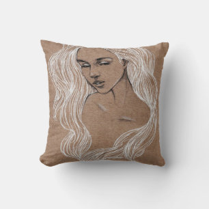 Coussin Esquisse de portrait : Illustration de jeune fille