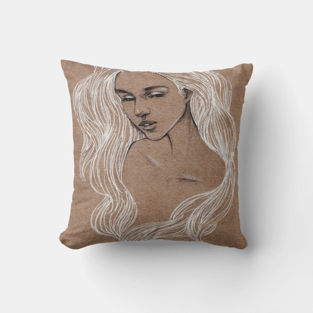 Coussin Esquisse de portrait : Illustration de jeune fille (Recto)