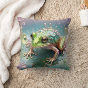 Coussin "Essence d'émeraude : grenouille verte dans l'art 