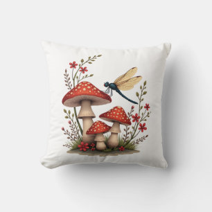 Coussin esthétique cottagecore libellule champignon sorciè