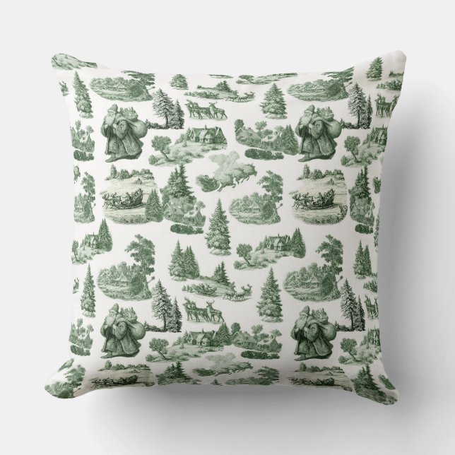 Coussin Esthétique de toile de Noël verte et blanche (Recto)