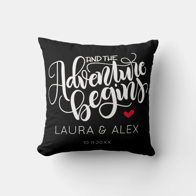 Coussin Et l'aventure commence - Date personnalisée couleu (Recto)