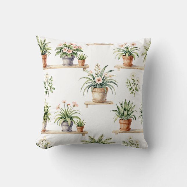 Coussin Étagère de plantes en pot à l'aquarelle (Recto)