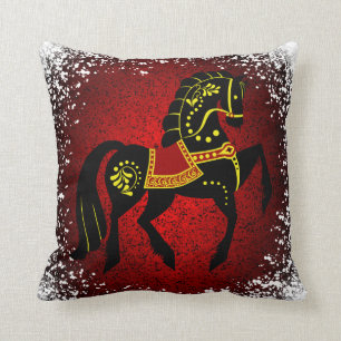 Coussin Étalon noir folklorique frison/rouge noir de