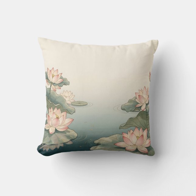 Coussin Étang de fleurs de lotus roses sérénité zen  (Recto)