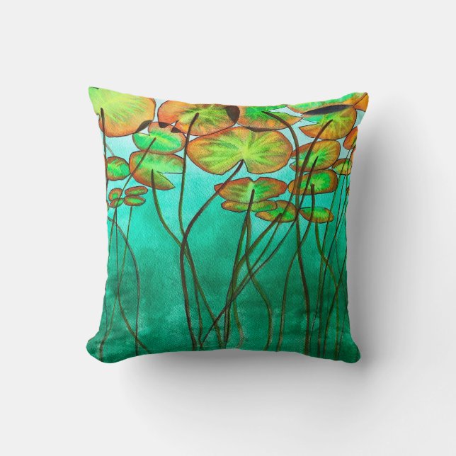 Coussin étang vert serein avec lilypads (Recto)