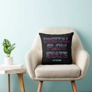 Coussin État de flux numérique Rétro Néon 80s Esthétique d