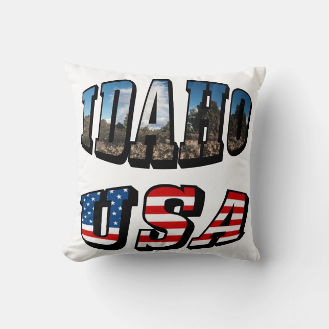 Coussin État de l'image Idaho et drapeau USA Texte (Recto)