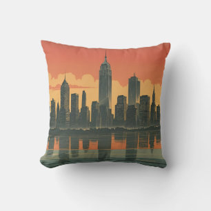 Coussin État d'esprit de New York - Retro Skyline Throw Pi