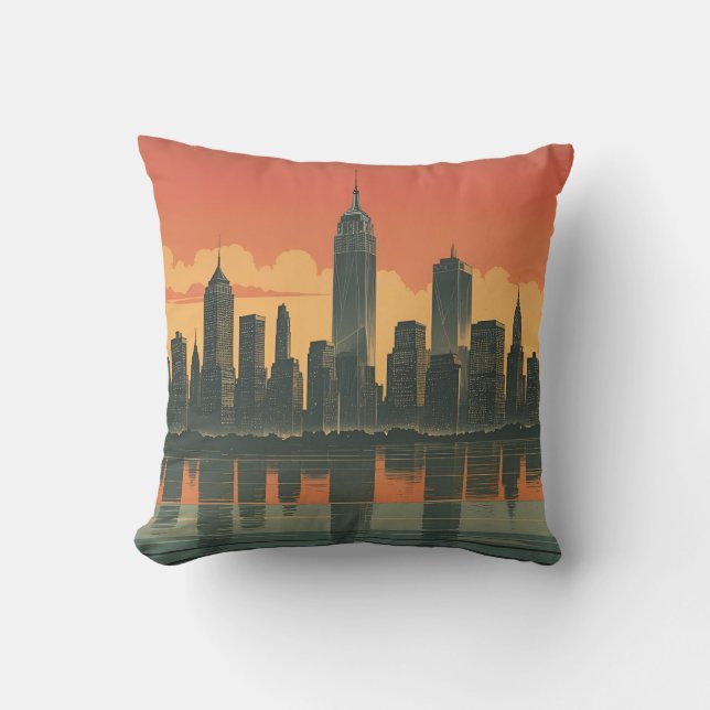 Coussin État d'esprit de New York - Retro Skyline Throw Pi (Recto)