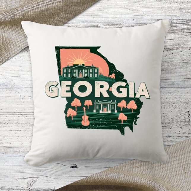 Coussin État d'origine couleur rétro Géorgie  (Créateur téléchargé)