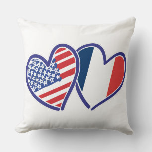 Coussin États-Unis et France Love Hearts