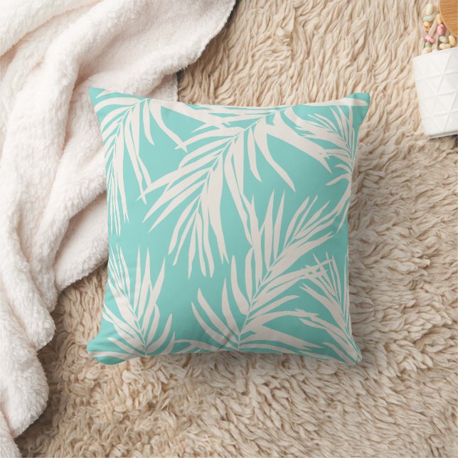 Coussin Eté Aqua Blue Tropical Feuilles Beach Décor (Couverture)