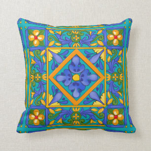 Coussin Été, Carreaux siciliens, majolica, Méditerranée  