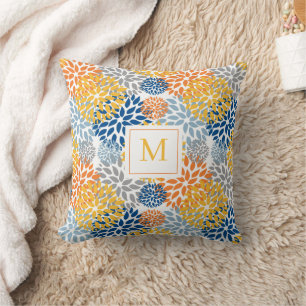 Coussin Été Floral Abstrait Couleurs lumineuses Monogrammé