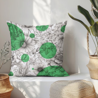 Coussin Été Floral décoratif Kelly Green Retro Peonies