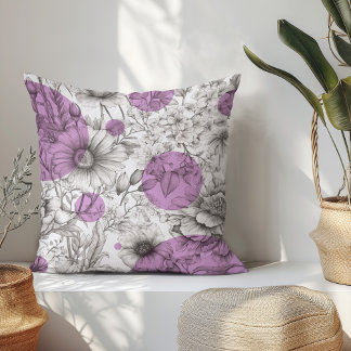 Coussin Été Floral décoratif Lilac Purple Peony rétro