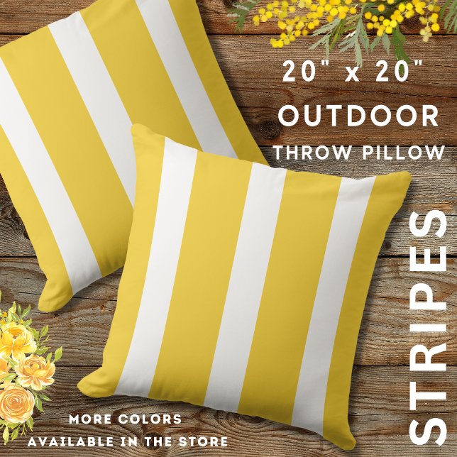 Coussin Été Jaune Et Blanche Grandes Awles (Yellow And White Outdoor Striped Throw Pillows 20" x 20")
